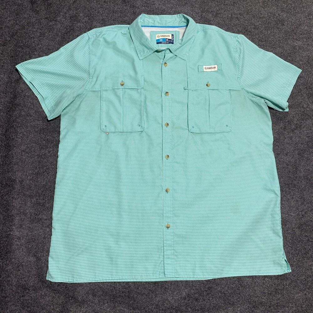 Magellan Outdoors Shirt Mens 2XL Green Check Fish Gear MagWick Angler Fit Vented - Picture 2 of 12